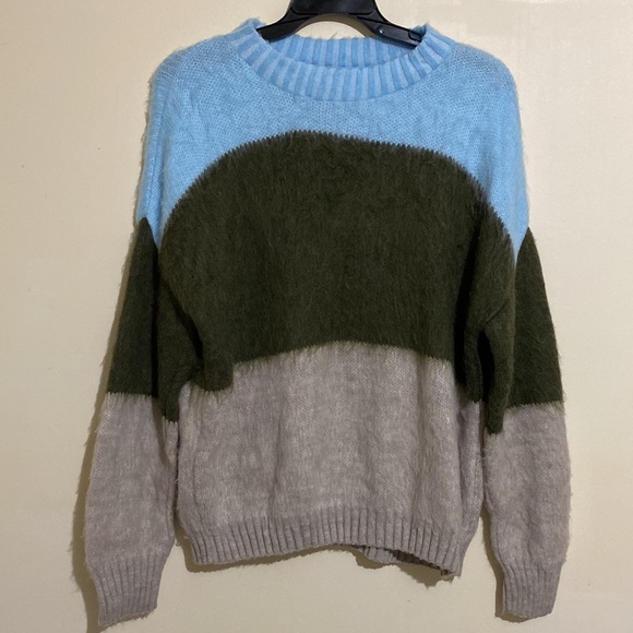 BP Oversized Brushed Pullover Sweater In Blue Trixie Multi Stripe Size S NWT - Picture 2 of 12